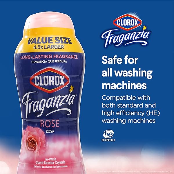CLOROX FRAGANZIA IN-WASH SCENT BOOSTER CRYSTALS IN ROSE SCENT, 70OZ | LAUNDRY SCENT BOOSTER CRYSTALS | IN-WASH SCENT BOOSTER FOR FRESH LAUNDRY IN ROSE SCENT 70 OUNCE CRYSTALS