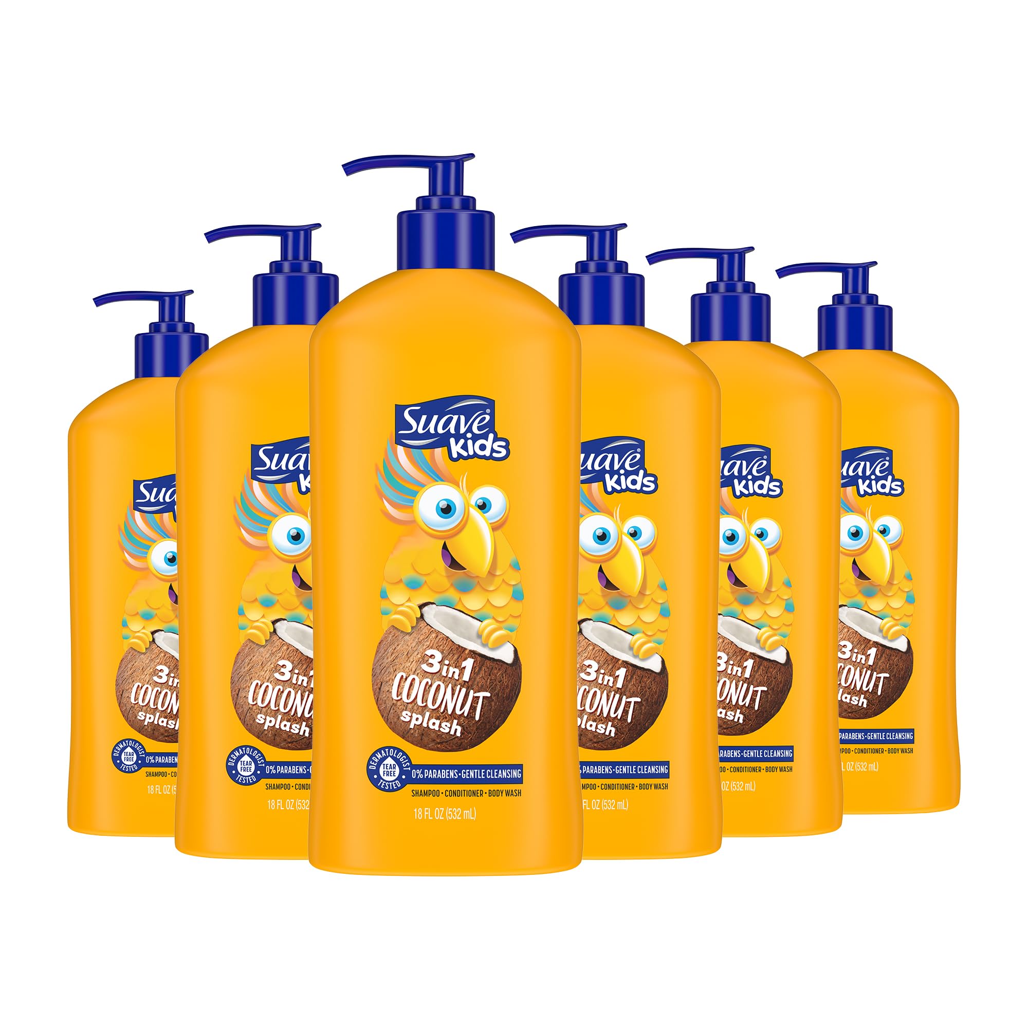 Photo 1 of Suave Kids 3-in-1 Tear Free, Body Wash, Shampoo and Conditioners, Dermatologist Tested, Coconut Splash, 18 Oz Pack of 6