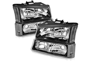 APSVE Headlight Assembly for 2003 2004 2005 2006 Chevy Silverado Avalanche 1500 1500HD 2500 2500HD 3500 Headlamp Headlights Replacement, Black Housing Clear Reflector