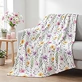 Horaldaily Spring Summer Flannel Blanket Throw, Watercolor Wildflowers Fleece Soft Fuzzy Plush Cozy Fleece Blankets for Couch Sofa Bed Lounging, Ideal Gifts for Kids Adults Self, 50x60