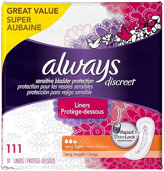 ALWAYS DISCREET, INCONTINENCE LINERS, VERY LIGHT, LONG LENGTH, 111 COUNT, 111 COUNT