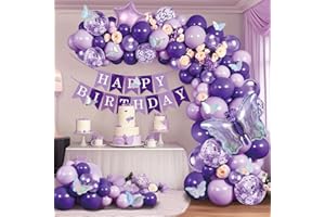 Purple Butterfly-Themed Birthday Balloon Kit - Iridescent Butterfly Foil, Star Accent & Mini Butterflies, Purple Confetti Bal