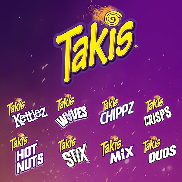 TAKIS 18 PC / 1 OZ VARIETY PACK, ASSORTED FLAVORED MIXED ROLLED TORTILLA CHIPS – (5) FUEGO, (5) BLUE HEAT, (4) NITRO, (4) CRUNCHY FAJITAS