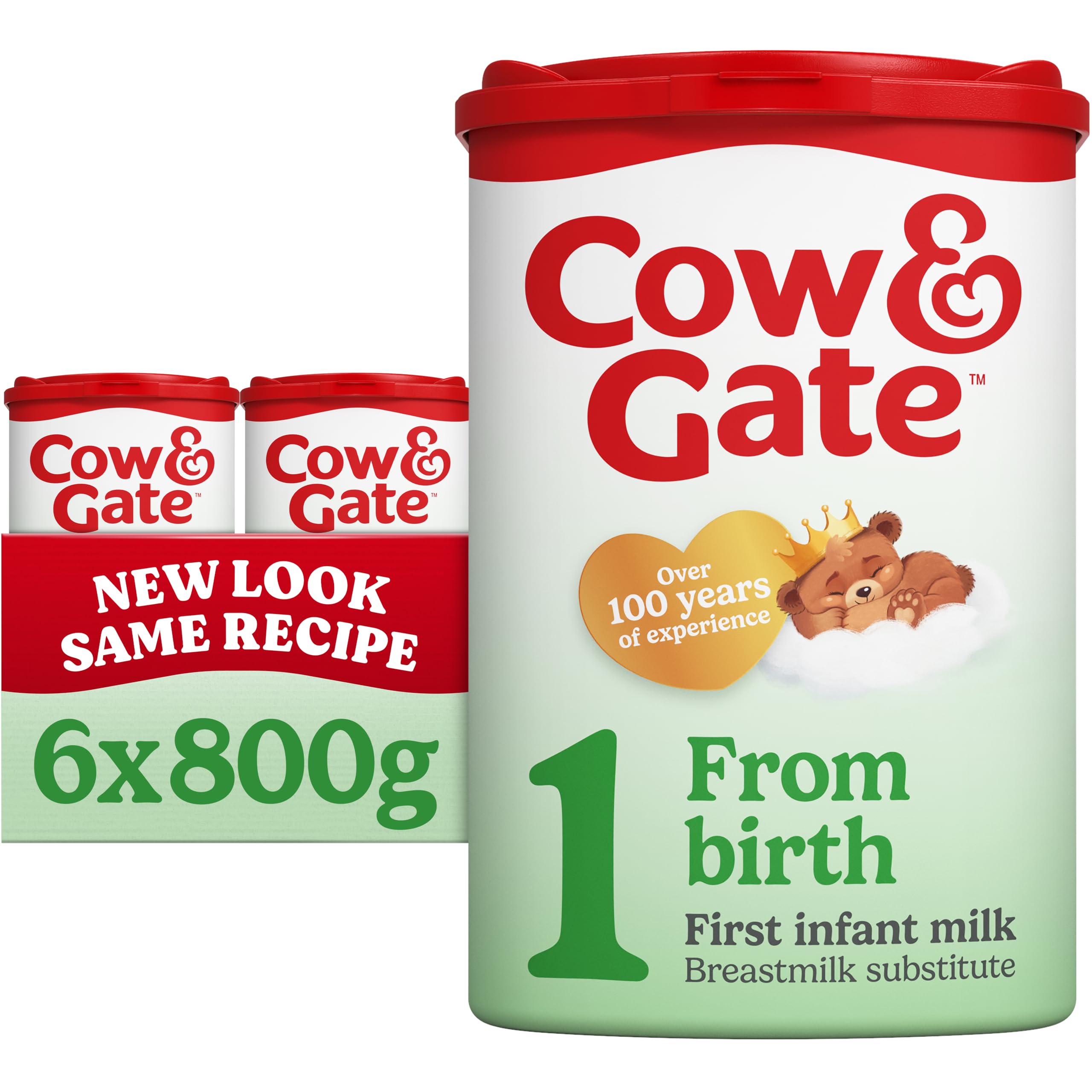 Cow & Gate 1 First Infant Baby Milk Powder Formula, from Birth, 800g (Pack of 6) - Packaging May Vary