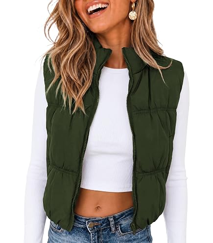 JZC Puffer Vest Women Crop Vest Lightweight Sleeveless Coat Winter