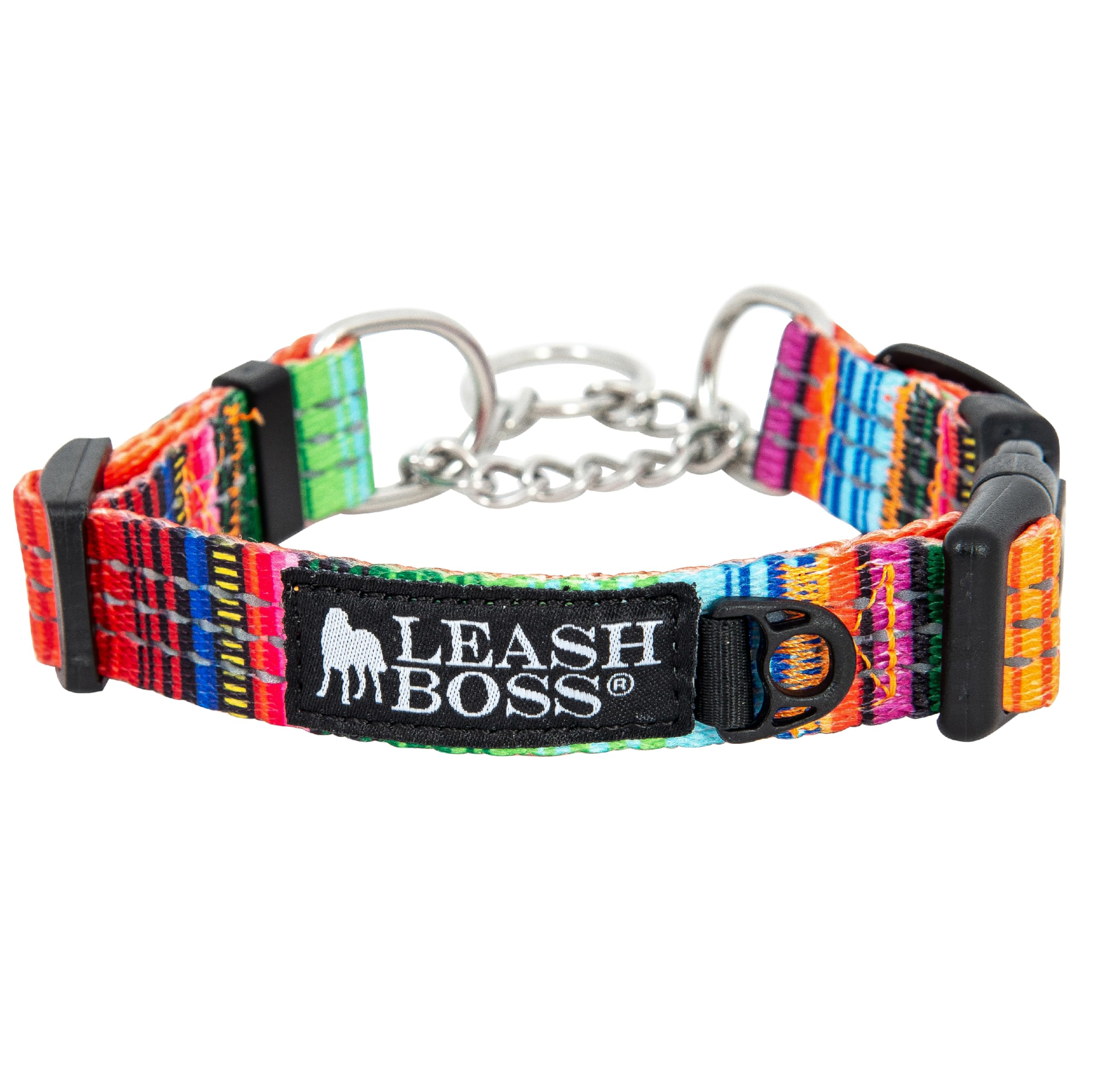 Photo 1 of Leash Boss Martingale Collar for Dogs - Steel Chain | Reflective Nylon Dog Collar for Large Dogs, Medium and Small Dogs | No Pull Pet Training Collar Small