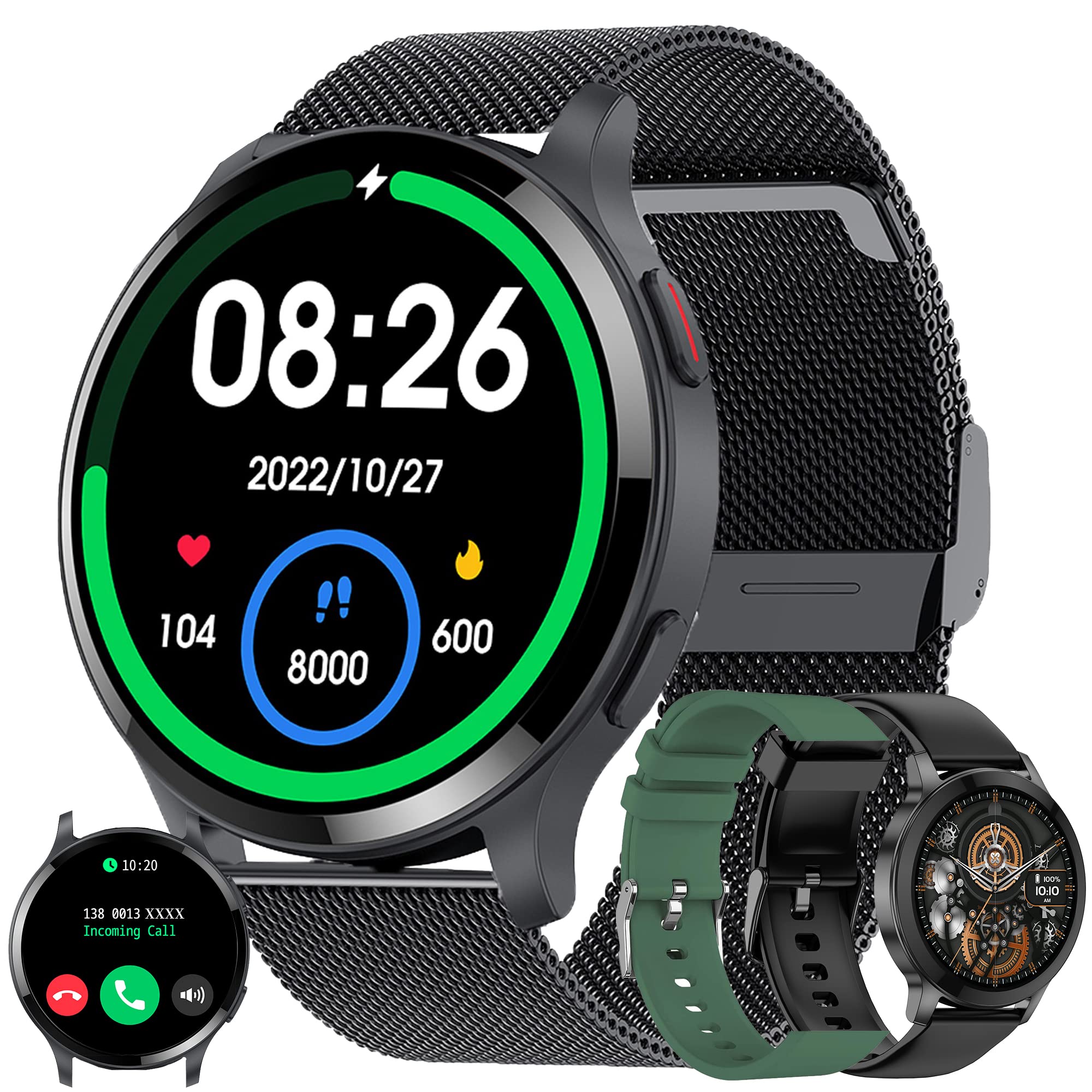 Men's Smartwatch with Phone Function 1.43 Inch HD Full Touchscreen Watches Fitness Tracker 15 Sports Modes Activity Tracker 5ATM Waterproof with Sleep Monitor Pedometer for Men iOS Android (Black)