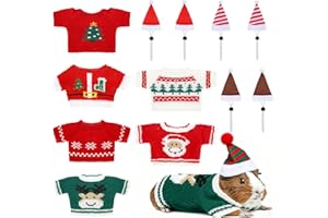 SilTriangle 12 Pcs Christmas Guinea Pig Costume 6 Mini Santa Hats with Adjustable Strap 6 Christmas Sweaters Small Animal Winter Warm Clothes for Ferrets Hamster Bunny Chinchilla Hedgehog Rabbit