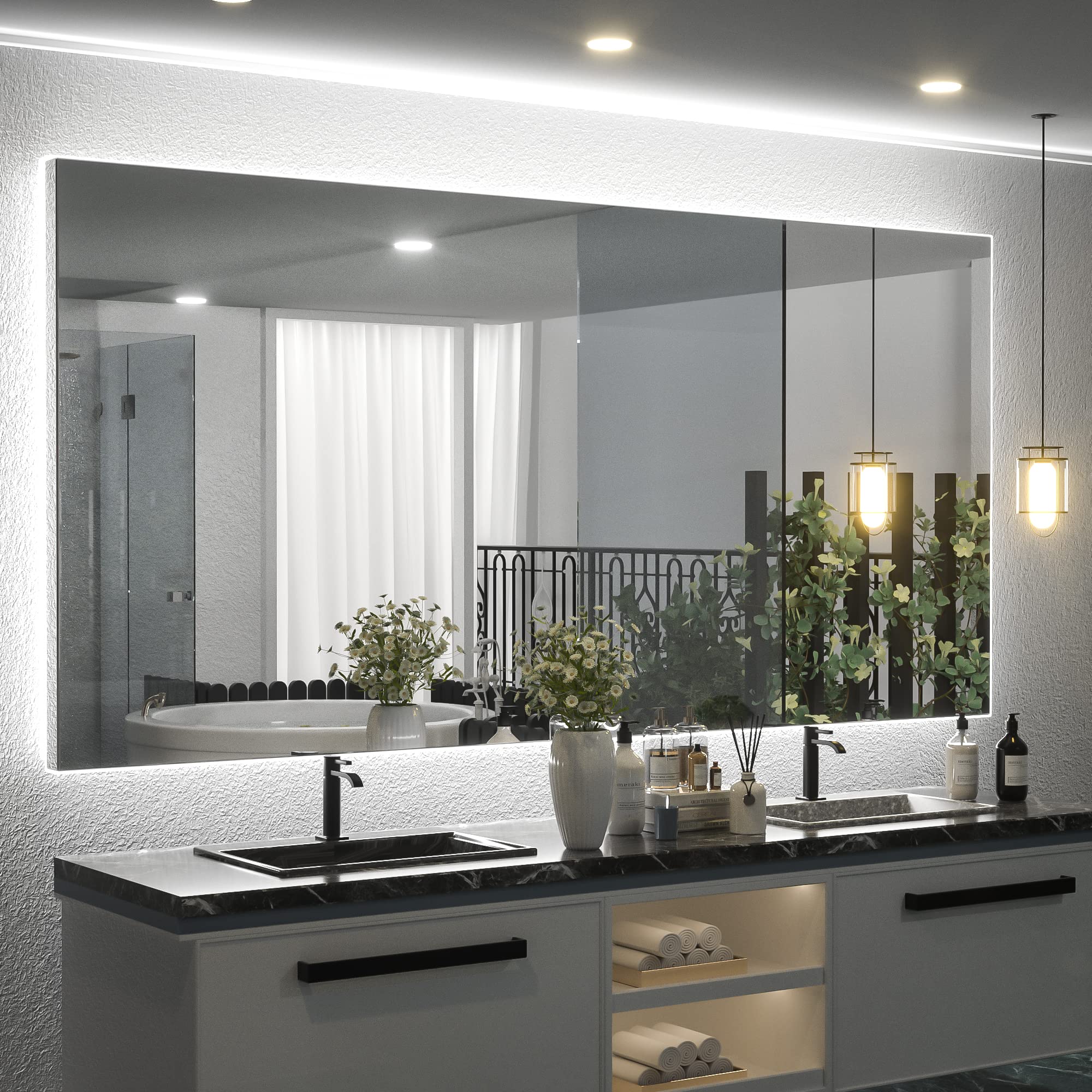 Keonjinn Backlit Mirror 72 x 36 Inch LED Bathroom Mirror with Acrylic ...