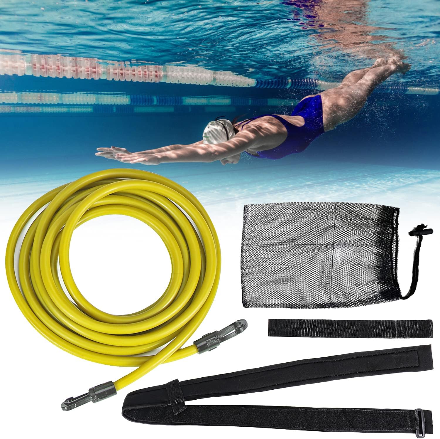 Swim Training Belts, Swim Training Leash, Swim Tether Stationary Swimming, Swim Harness Static Swimming Belt, Swim Bungee Cords Resistance Bands (Yellow, 3) : Sports & Outdoors