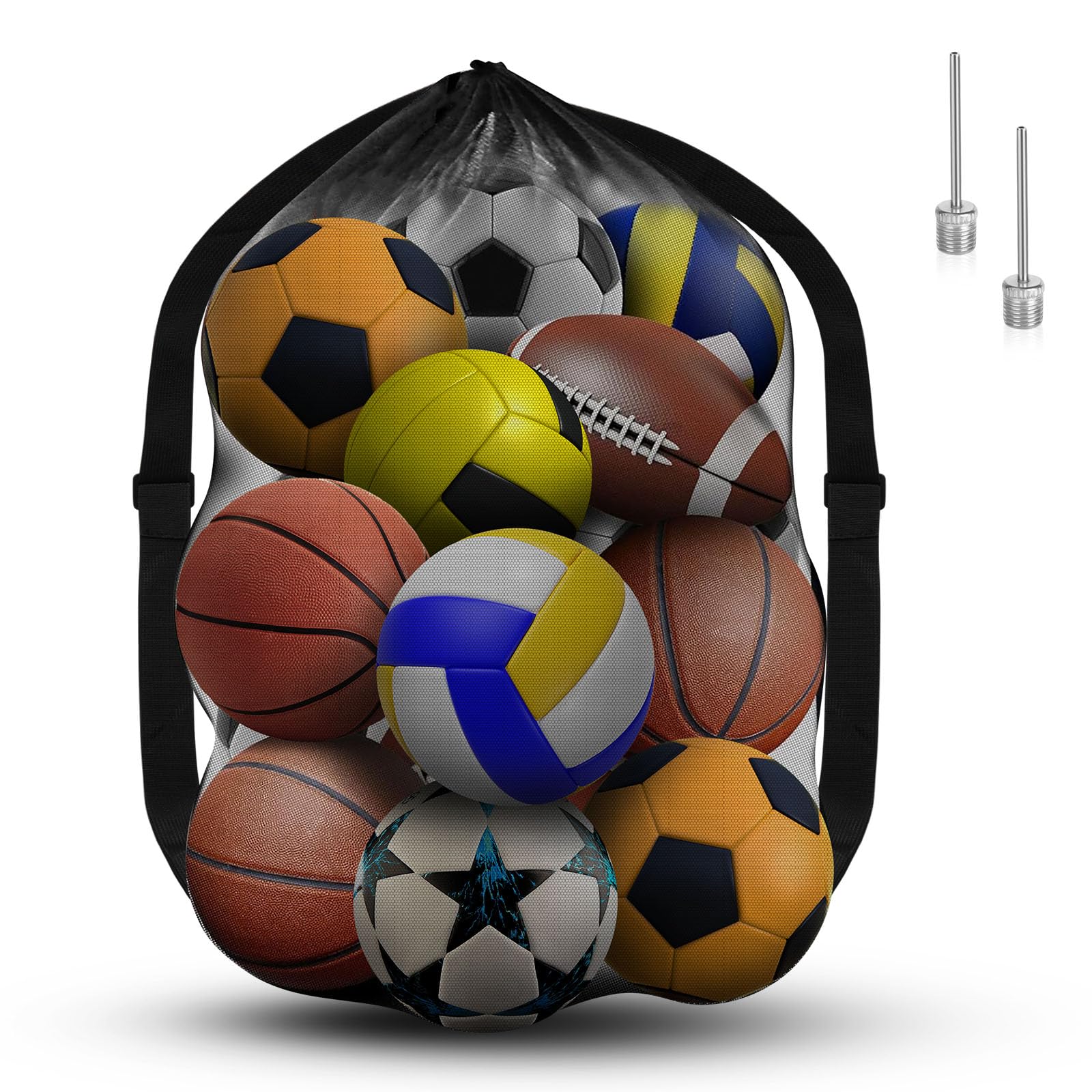 AMFUN Extra Large Football Mesh Drawstring Bag with Adjustable Shoulder Strap, Waterproof Storage for Basketball, Football, Rugby, Volleyball