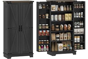 HOMCOM 47" Kitchen Pantry Cabinet, Freestanding Farmhouse Storage Cabinet with Doors, 2 Adjustable Shelves and 12 Door Shelve