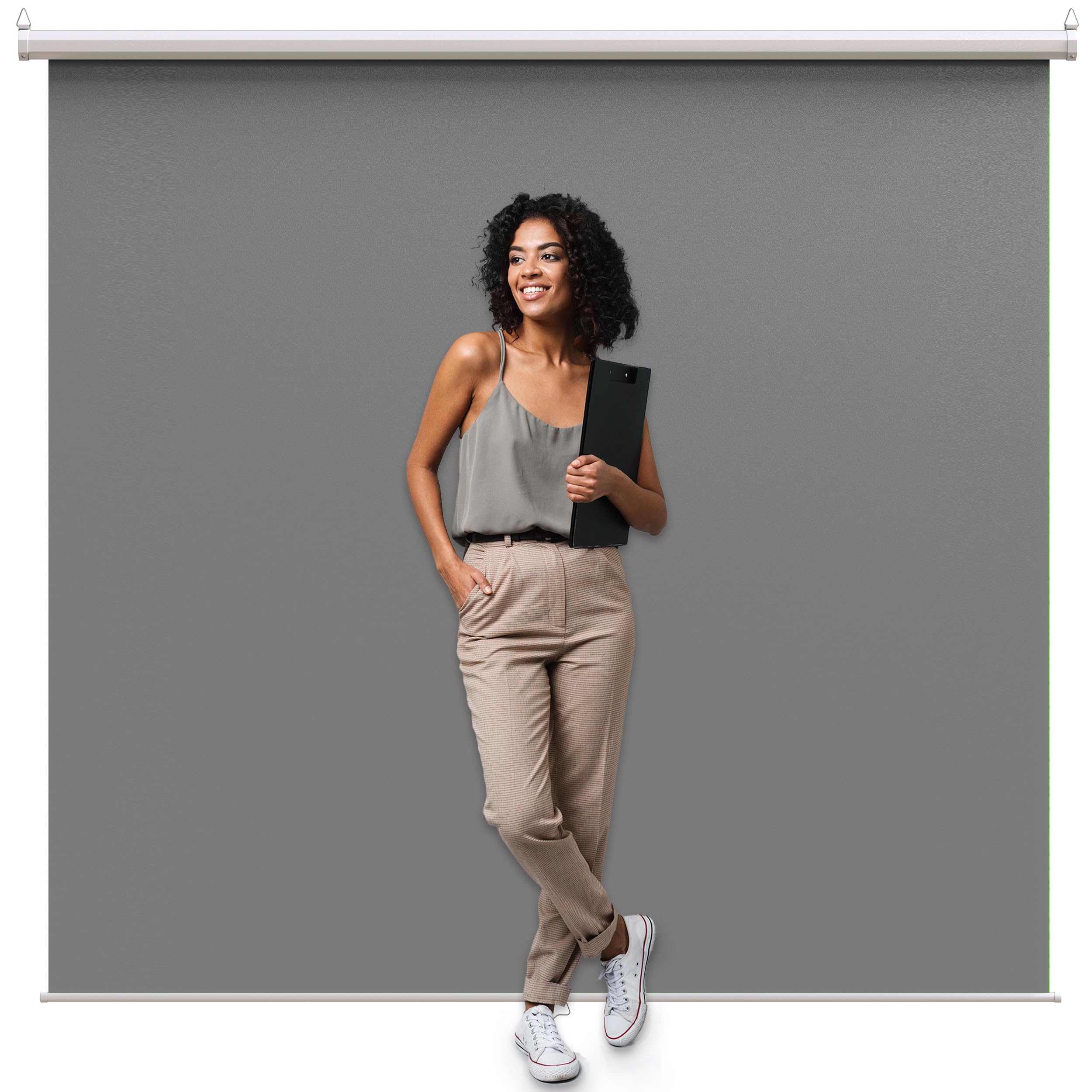 Photo 1 of ?Wider Style? KHOMO Gear Grey Screen 84 x 84 inch – Extra Large Pull Down Backdrop – Portable Collapsible Roll Down Projector Screen – Gray Screen for Video, Streaming, and Photography