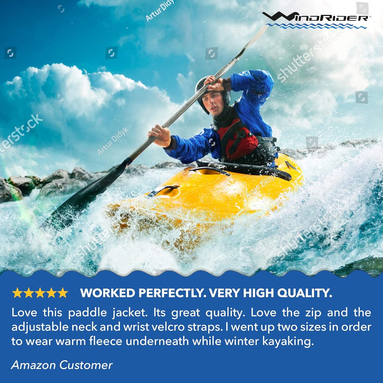 WindRider Waterproof Paddling Sailing Spray Top | Neck and Wrist Seals | Front Zipper | Shoulder Pocket: Clothing