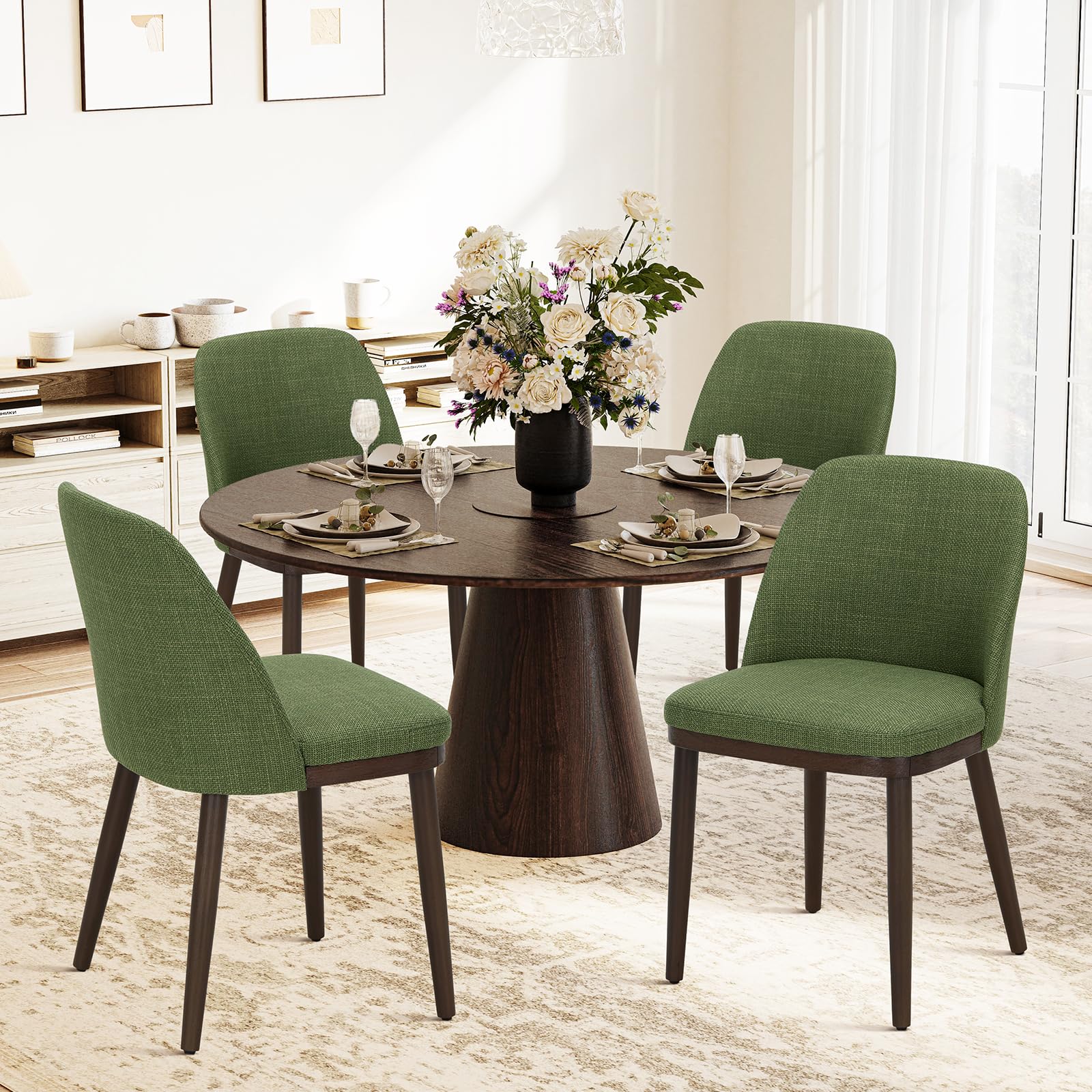 Photo 1 of COLAMY Upholstered Dining Chairs Set of 4, Modern Kitchen Chairs with Back, Leather Side Dining Room Chairs with Wood Legs for Kitchen Dining Room Restaurant,Green