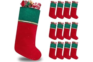 Subyan 12 Pack Felt Christmas Stockings, 19 Inches Red and Green Christmas Stocking Hanging Ornaments with Gold Trim for Family Christmas Holiday Decorations DIY Craft Large Xmas Stocking