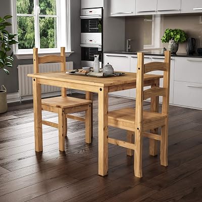 Vida Designs Corona Dining Set 2 Seater Pine Wood Table and Chairs 75 cm
