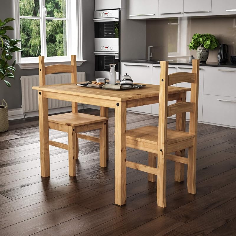 Vida Designs Corona Dining Set 2 Seater Pine Wood Table and Chairs 75 cm