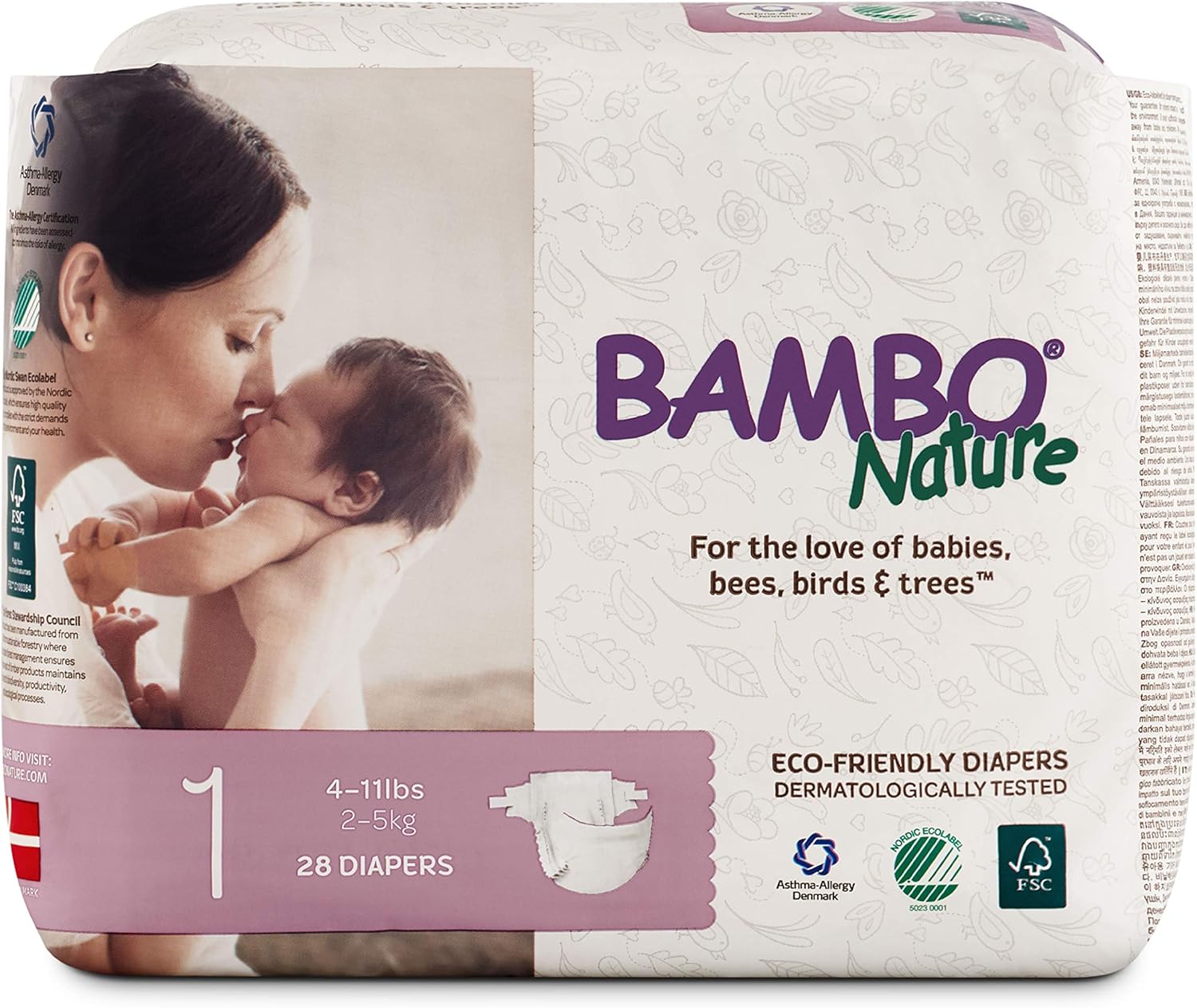 Amazon Com Bambo Nature Premium Baby Diapers Size 1 4 11 Lbs 28 Count Multi Colored Health Personal Care