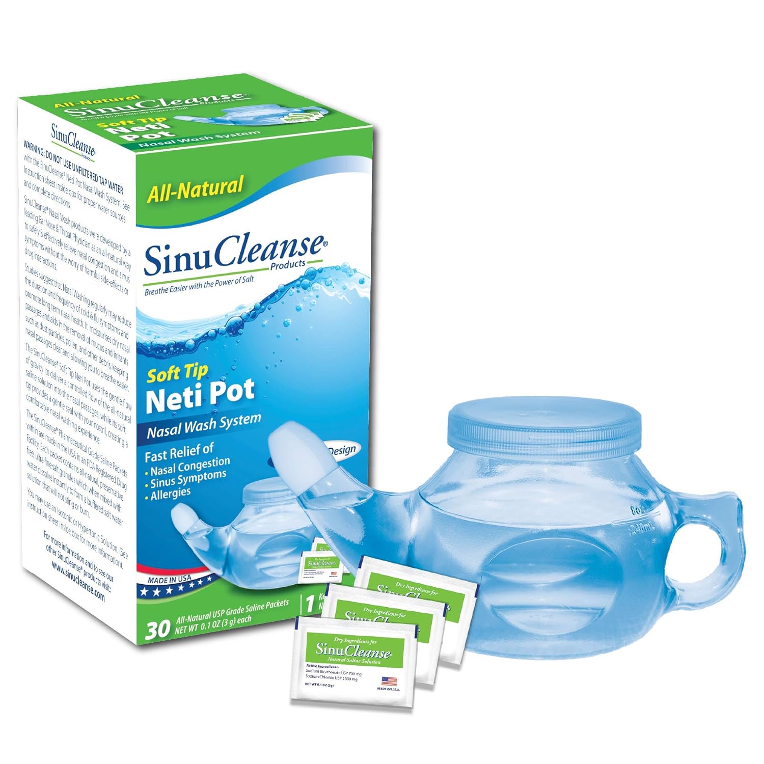 Sinucleanse NetiPot System KIT AS SEEN ON TV, Free 30 salt packets
