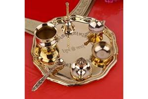 SATVIK STORE SATVIK 8 Inch Brass Puja Thali Set of 7 | Handcrafted Design for Divine Blessings | Ideal Housewarming Return Gift | Perfect for Festivals & Worship | Complete Puja Thali Set