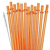 ZHOMA 12-Pack Glitter Reusable Plastic Straws, 11" Long Hard Tumbler Drinking Straws with Cleaning Brush, Dishwasher Safe (Orange)