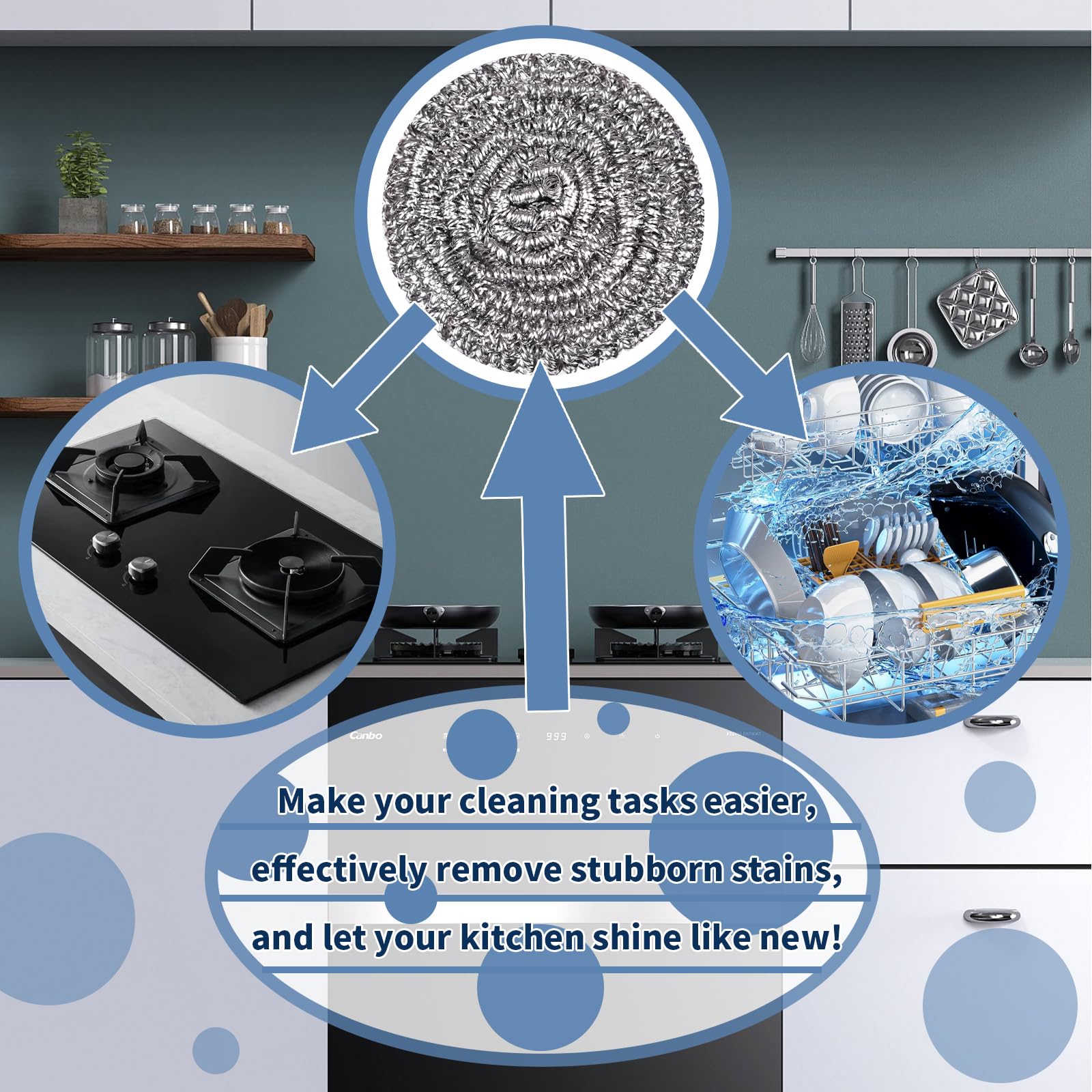 GUEICN Stainless Steel Scrubber Scrubbing Scouring Pad Sponges Clean Pot Pan and Steel Wool for Kitchen Bathroom
