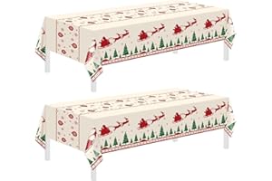Childom Christmas Disposable Tablecloth,2 Pack Plastic Christmas Tablecloths for Rectangle Tables,54 x 108 Inch,Xmas Beige Reindeer Tablecloths for Xmas Table Decorations Indoor,Outdoor,Parties
