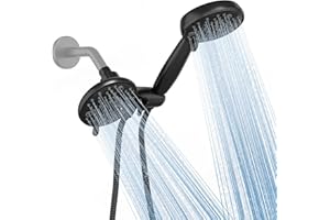 ESNBIA Shower Heads wih Handheld Spray Combo -High Pressure 48 Modes Black Shower Heads with 3-Way Diverter-Dual Rain Shower Head with 59“ Shower Hose, Matte Black