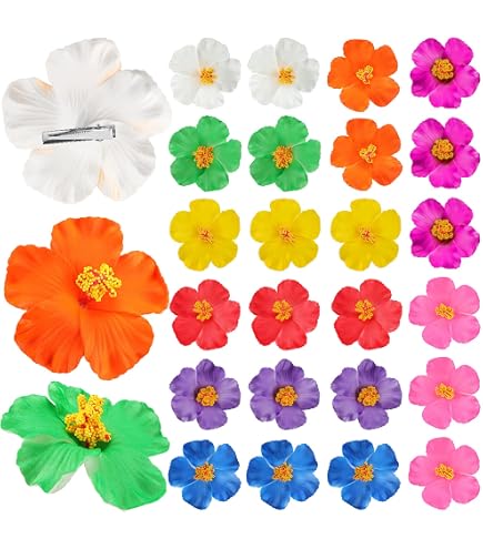 Lot De 36 Leis Hawaïens + 16 Épingles à Cheveux - Décorations Fête Hawaïenne Multicolore Pour Mariage Plage Et Luau