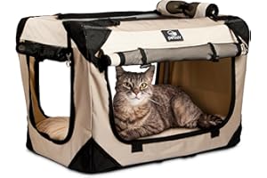 PETLUV Soft-Sided Cat & Dog Pet Carrier, Large 24"x16"x16", Fits Large Cat, 2 Cats, or Medium Dog Comfortably, Great for Travel & Vet Visits, Privacy Windows, Removable Bed, Locking Zippers, Folds Flat