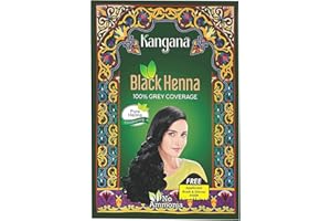 KANGANA Natural Black Henna Powder, 6 Pouches, 60 g (2.11 Oz), Natural Grey Coverage, Artificial Color Free, Enriched with Amla, Aloe Vera, Hibiscus and Shikakai, Unisex