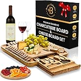 Charcuterie Boards Gift Set - Bamboo Cheese Board Set Charcuterie Tray & Serving Platter for Hosting & Entertaining, Wooden Cheese Platter, Kitchen Gifts for Women, Gifts for Home, Wedding & Birthday