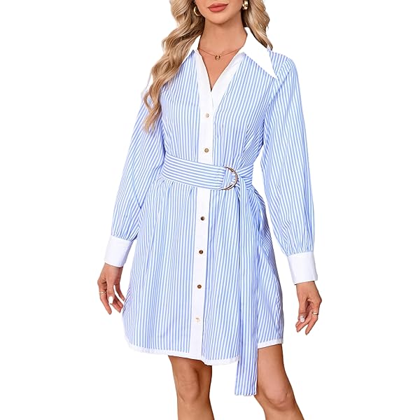 Amazon.com: Women Summer Dresses Long Sleeve Button Down Loose Midi Dress  Cotton Vintage A Line Casual Flowing Solid Color Short Dresses Blue-S :  Clothing, Shoes & Jewelry