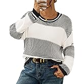 Viottiset Women's 2025 Fall Fashion Crew Neck Long Sleeve Striped Color Block Knit Loose Pullover Sweater Tops