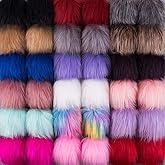 SIQUK 36 Pieces Faux Fur Pom Pom Balls DIY Faux Fox Fur Fluffy Pom Pom with Elastic Loop for Hats Scarves Gloves Bags Accessories(18 Bright Colors, 2 Pcs for Each Color)