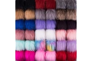 SIQUK 36 Pieces Faux Fur Pom Pom Balls DIY Faux Fox Fur Fluffy Pom Pom with Elastic Loop for Hats Scarves Gloves Bags Accesso