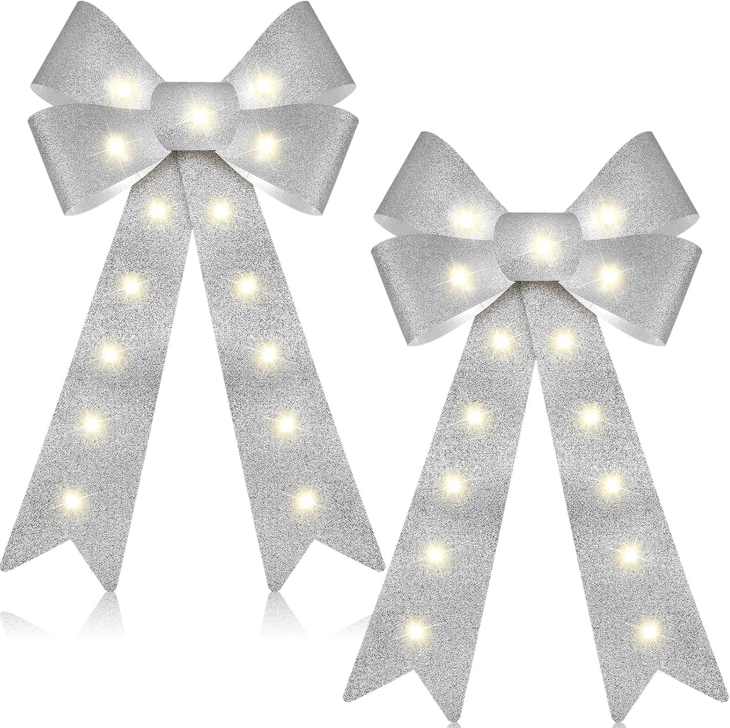Bows & Ribbons - 2 Pcs Christmas LED Wreath Bow Large 24 x 12 Inch Xmas Lighted Bows Wreath LED Lights Christmas Tree Topper Bows Winter Wall Decor for Holiday Indoor Outdoor Home Xmas Decoration (Silver)