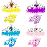 8 Pcs Princess Dress Up Set Includ 4 Pairs Heels Shoes 4 Crown for Little Girls Princess Role Play Toddler Pretend Birthday Gifts Princess Party Favor