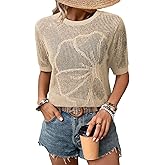 Dokotoo Womens Summer Short Sleeve Crochet Tops Hollow Out Floral Beach Vacation Clothes Cruise Outfits