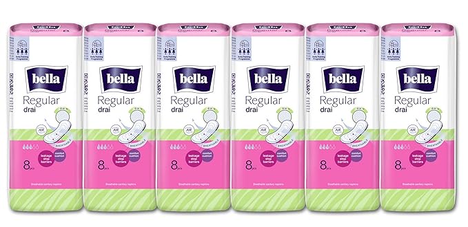 Bella Regular Drai Classic Sanitary Napkins without Wings - 8 Pieces (Pack of 6)