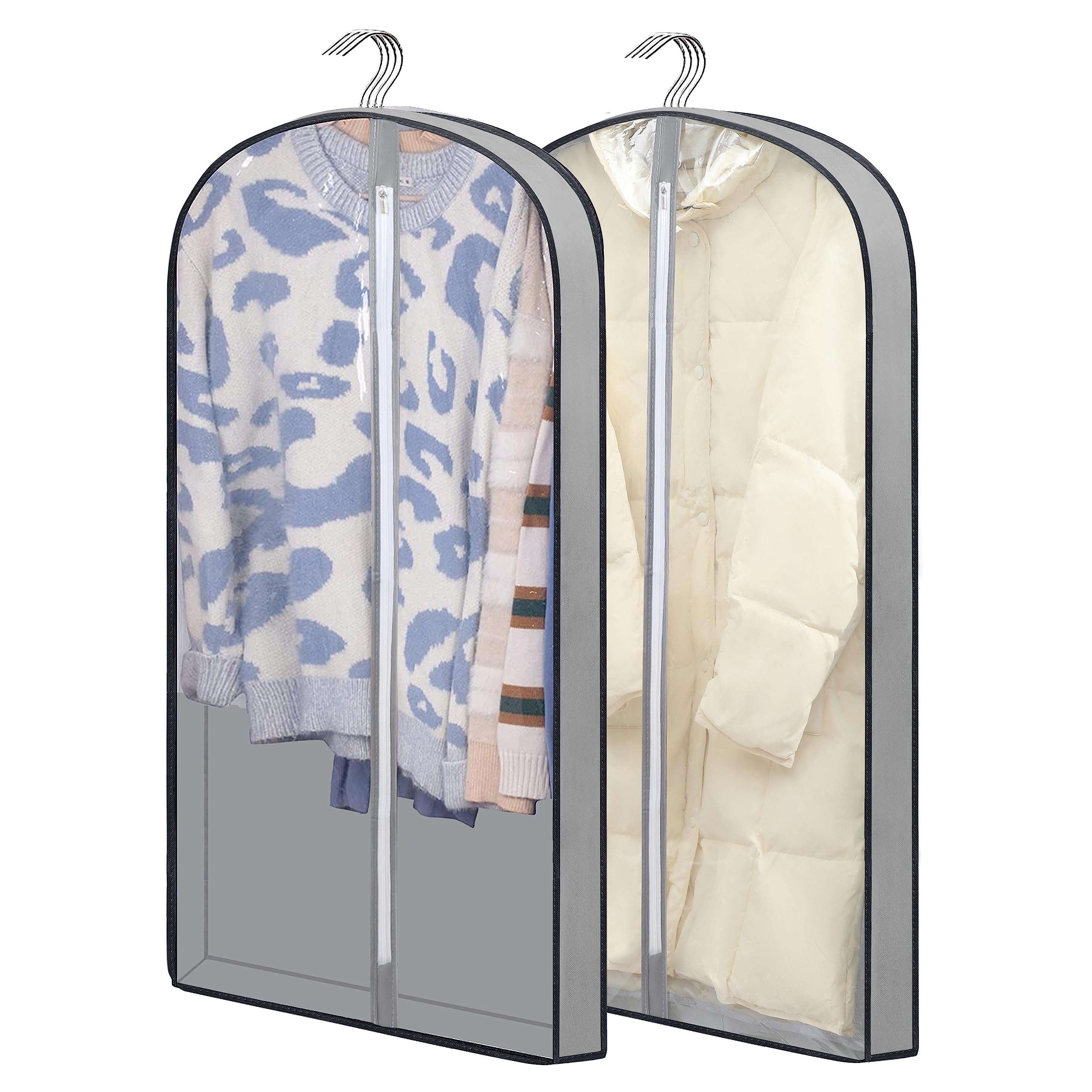 Garment bags Suit cover bags for hanging clothes 100cm, Moth Proof Dress Bag Covers Damp-proof Suit Storage Bag Clothes, Plastic Protector for Jacket, Coat, Sweater, Shirts 2 Packs (Grey) — image 1