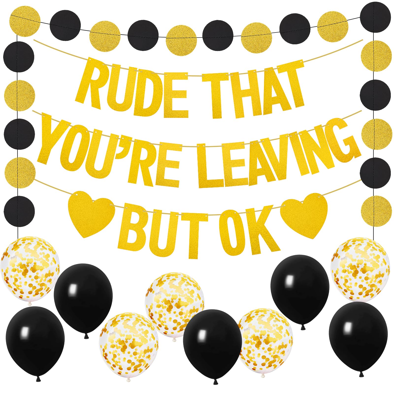 Rude That You're Leaving But OK Banner Funny Leaving Decorations for Colleagues, Retirement Party Decoration Glitter Garland Balloons Banner Office Coworker Goodbye Party Leaving Job Decorations