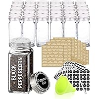SWOMMOLY 30 Glass Spice Jars with 713 Spice Labels, Chalk Marker and Funnel Complete Set. 30 Square Glass Jars 4 OZ…