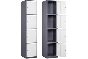 SISESOL Lockers for Storage,Metal Locker with 4 Doors,71" Lockable Small Locker Storage Cabinet for Employees,School, Office, Home, Gym(White/Grey)