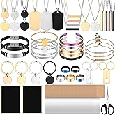 Quelay 99 Pcs Laser Engraving Materials Bulk Include 46 Jewelry Making Engraving Accessories Kit Necklace Bracelet Ring Keychain with Laser Marking Paper for Laser Engraver DIY Crafting Supplies
