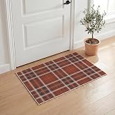 Artoid Mode Caramel White Design Sense Plaid Door Mat, Home Decor Low-Profile Non-Slip Washable Area Rug for Entryway Bedroom Bathroom Laundry Room Indoor 2x3 Feet