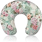 HNHUAMING Nursing Pillow Cover for Baby Girls Boys, Green Breastfeeding Pillow Cover, Stretchy Removable Feeding Pillow Case for Newborns, Ultra Soft and Comfortable Nursing Pillow Slipcover, Floral