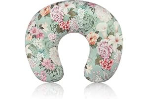 HNHUAMING Nursing Pillow Cover for Baby Girls Boys, Green Breastfeeding Pillow Cover, Stretchy Removable Feeding Pillow Case for Newborns, Ultra Soft and Comfortable Nursing Pillow Slipcover, Floral