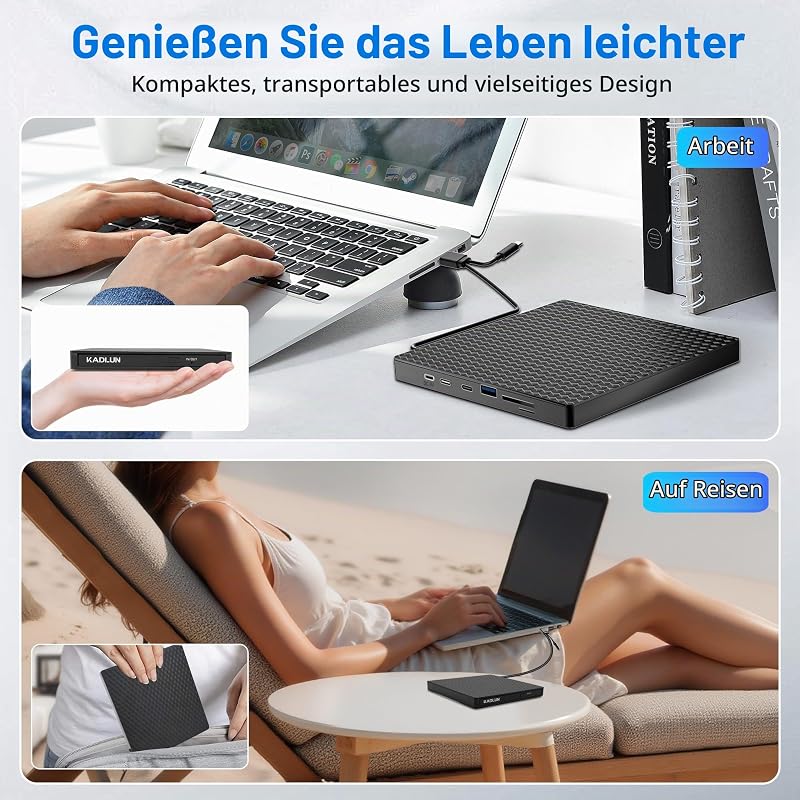 Externes DVD CD Laufwerk Extern, USB 3.0 USB C Externes CD Laufwerk für Laptop Desktop PC Macbook iMac, DVD +/-RW Brenner Optical Drive Externes DVD Laufwerk für Windows 11/10/8/7/XP/Linux/Vista/MacOS